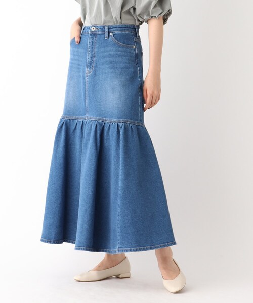 OPAQUE.CLIP（オペークドットクリップ）の「◆ストレッチデニム 切り替えフレアスカート/オーガニックコットン混【洗濯機洗い可】（デニムスカート・レディース・ブルー/チャコールグレー/ネイビー・36/38）」の15枚目の写真