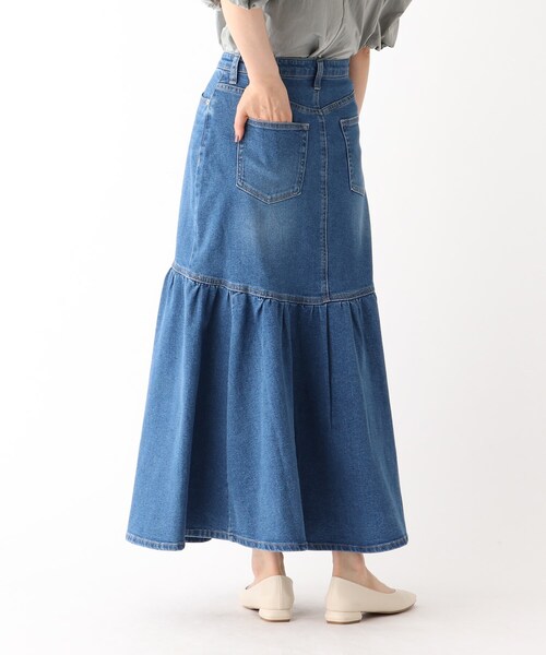 OPAQUE.CLIP（オペークドットクリップ）の「◆ストレッチデニム 切り替えフレアスカート/オーガニックコットン混【洗濯機洗い可】（デニムスカート・レディース・ブルー/チャコールグレー/ネイビー・36/38）」の16枚目の写真
