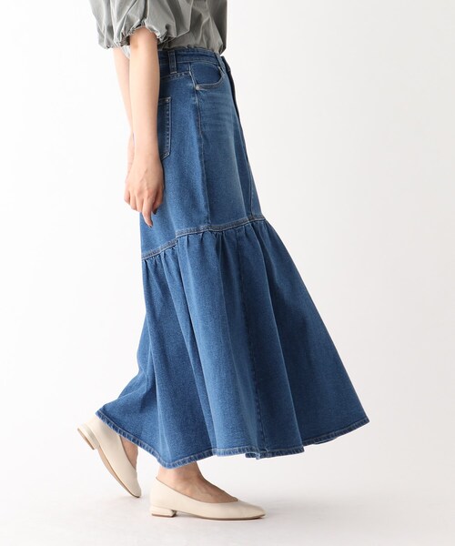 OPAQUE.CLIP（オペークドットクリップ）の「◆ストレッチデニム 切り替えフレアスカート/オーガニックコットン混【洗濯機洗い可】（デニムスカート・レディース・ブルー/チャコールグレー/ネイビー・36/38）」の17枚目の写真