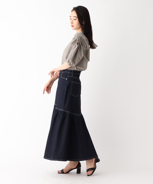 OPAQUE.CLIP（オペークドットクリップ）の「◆ストレッチデニム 切り替えフレアスカート/オーガニックコットン混【洗濯機洗い可】（デニムスカート・レディース・ブルー/チャコールグレー/ネイビー・36/38）」の18枚目の写真