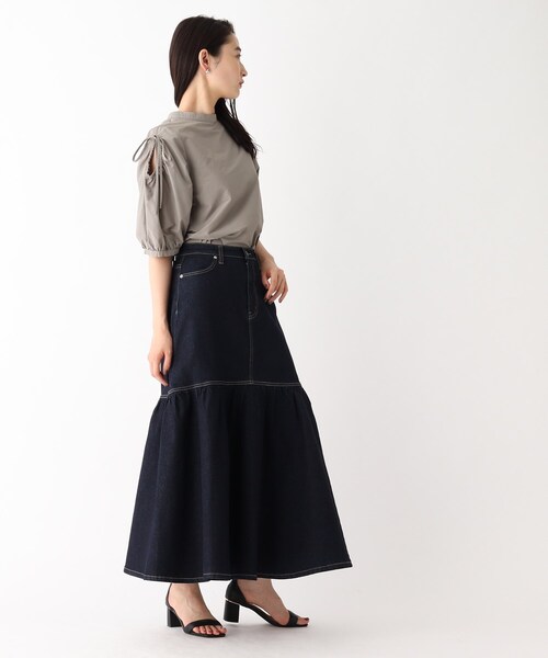 OPAQUE.CLIP（オペークドットクリップ）の「◆ストレッチデニム 切り替えフレアスカート/オーガニックコットン混【洗濯機洗い可】（デニムスカート・レディース・ブルー/チャコールグレー/ネイビー・36/38）」の20枚目の写真