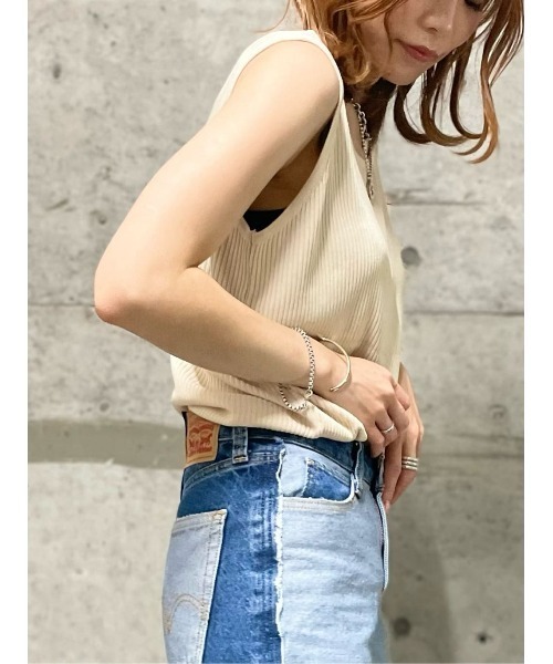 BACK NUMBER（バックナンバー）の「【BACK NUMBER】ニットリブタンクトップ（タンクトップ・レディース・ブラック/オフホワイト/ライトブラウン・M/L）」の4枚目の写真