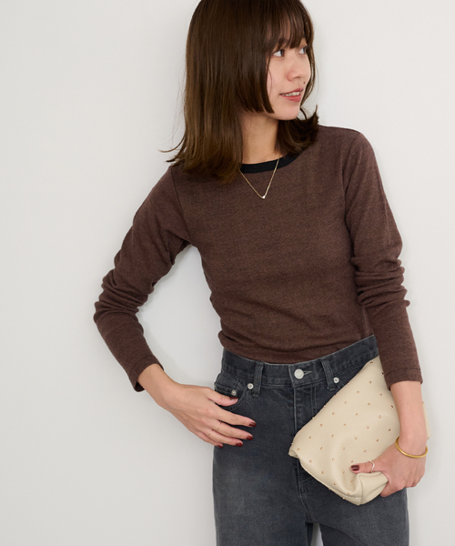 MILLER（ミラー）の「《追加2》別注【MILLER/ミラー】*RELUME C/N L/S：ロングスリーブTシャツ（Tシャツ/カットソー・レディース・ホワイト×ホワイト/ブラウン/ライトグリーン/ブラック系その他・FREE）」の4枚目の写真