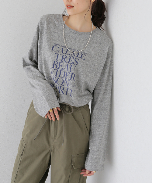 SLOBE IENA（スローブイエナ）の「ラフィ天竺グラフィックロンTEE（Tシャツ/カットソー・レディース・グレー/ホワイト/チャコールグレー・FREE）」の3枚目の写真