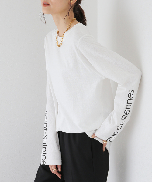 SLOBE IENA（スローブイエナ）の「ラフィ天竺グラフィックロンTEE（Tシャツ/カットソー・レディース・グレー/ホワイト/チャコールグレー・FREE）」の2枚目の写真