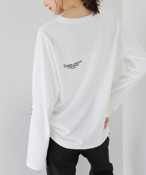 SLOBE IENA（スローブイエナ）の「ラフィ天竺グラフィックロンTEE（Tシャツ/カットソー・レディース・グレー/ホワイト/チャコールグレー・FREE）」の4枚目の写真