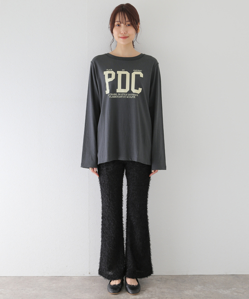 SLOBE IENA（スローブイエナ）の「ラフィ天竺グラフィックロンTEE（Tシャツ/カットソー・レディース・グレー/ホワイト/チャコールグレー・FREE）」の5枚目の写真