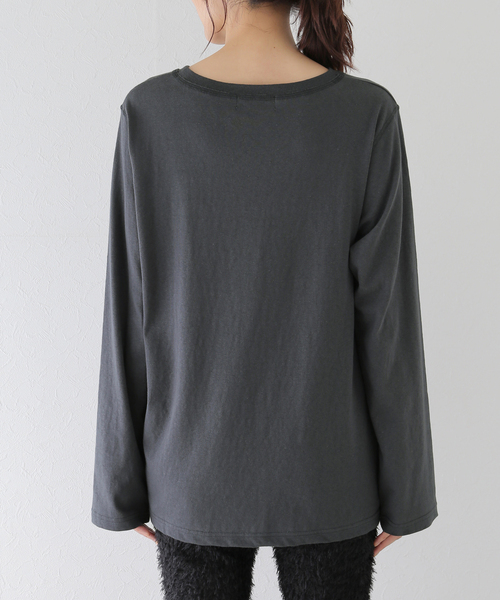 SLOBE IENA（スローブイエナ）の「ラフィ天竺グラフィックロンTEE（Tシャツ/カットソー・レディース・グレー/ホワイト/チャコールグレー・FREE）」の8枚目の写真