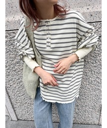 jumelle | 【フィンガーホール付き】border waffle cutsew(Tシャツ/カットソー)