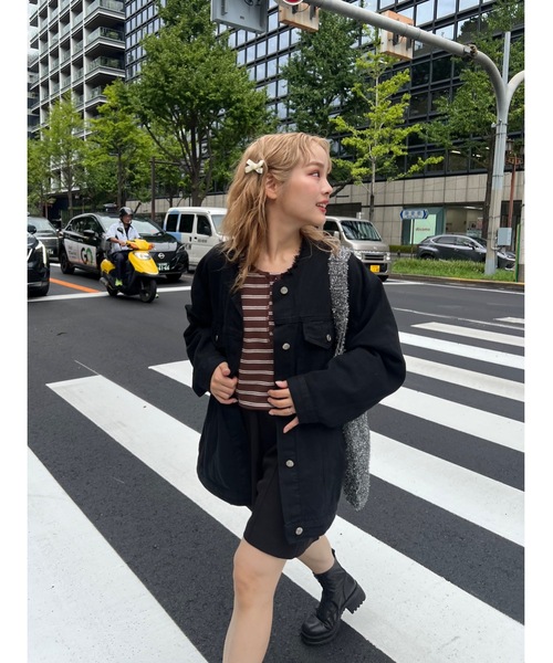 JUMELLE（ジュメロ）の「【フィンガーホール付き】border waffle cutsew（Tシャツ/カットソー・レディース・アイボリー/ブラウン・FREE）」の21枚目の写真