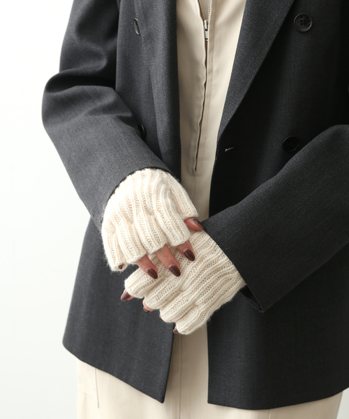 SLOBE IENA(スローブイエナ)の「【WILLIAM BRUNTON/ウィリアム ブラントン】カシミアRIB Fingerless(手袋・レディース・アイボリー/オレンジ/サックスブルー・FREE)」の1枚目の写真
