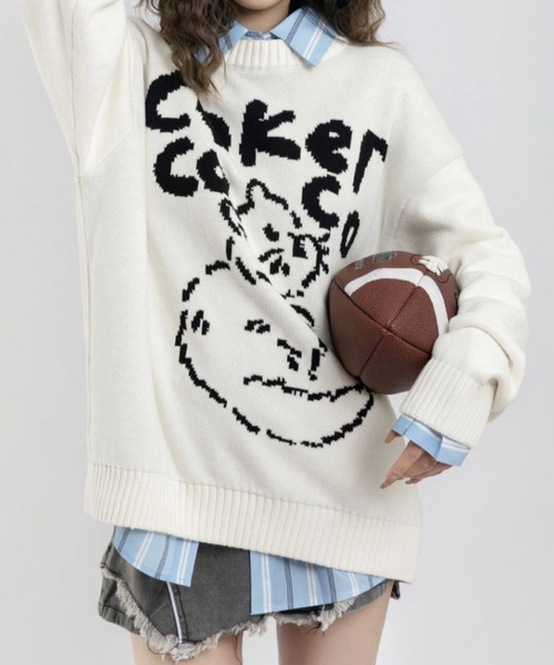 Chick(チック)の「キャットジャガードニット(ニット/セーター・レディース・ブラック/ホワイト・FREE)」の1枚目の写真