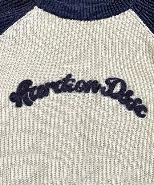 ROOPTOKYO（ループトウキョウ）の「▲RAGLAN LOGO KNIT/ラグラン ロゴニット 秋冬 カットソー（Tシャツ/カットソー・メンズ・ブラウン/ネイビー・L/M/XL）」の4枚目の写真