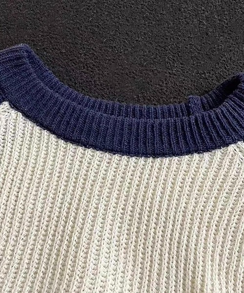 ROOPTOKYO（ループトウキョウ）の「▲RAGLAN LOGO KNIT/ラグラン ロゴニット 秋冬 カットソー（Tシャツ/カットソー・メンズ・ブラウン/ネイビー・L/M/XL）」の3枚目の写真