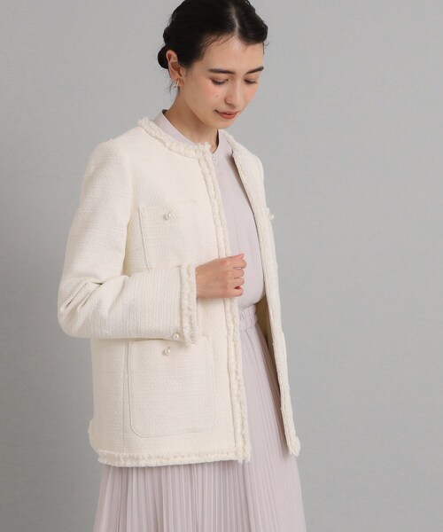 OPAQUE.CLIP(オペークドットクリップ)の「◆≪通勤・セレモニー/セットアップ対応≫ コットンツイードミドルジャケット(ノーカラージャケット・レディース・ブラック系3/ネイビー/オフホワイト・42/40/38/36)」の10枚目の写真