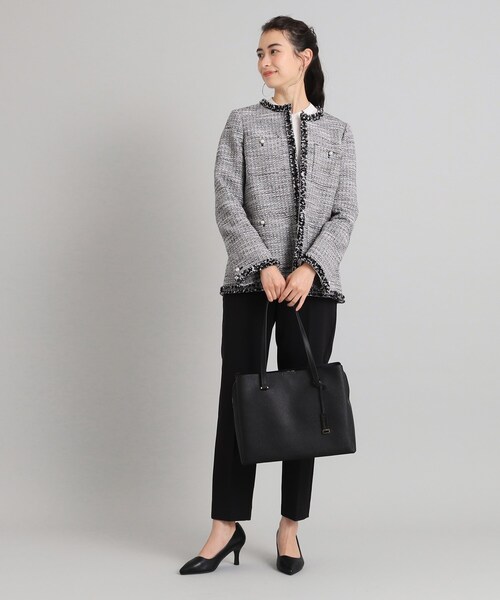 OPAQUE.CLIP(オペークドットクリップ)の「◆≪通勤・セレモニー/セットアップ対応≫ コットンツイードミドルジャケット(ノーカラージャケット・レディース・ブラック系3/ネイビー/オフホワイト・42/40/38/36)」の15枚目の写真