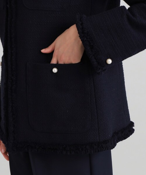 OPAQUE.CLIP(オペークドットクリップ)の「◆≪通勤・セレモニー/セットアップ対応≫ コットンツイードミドルジャケット(ノーカラージャケット・レディース・ブラック系3/ネイビー/オフホワイト・42/40/38/36)」の20枚目の写真