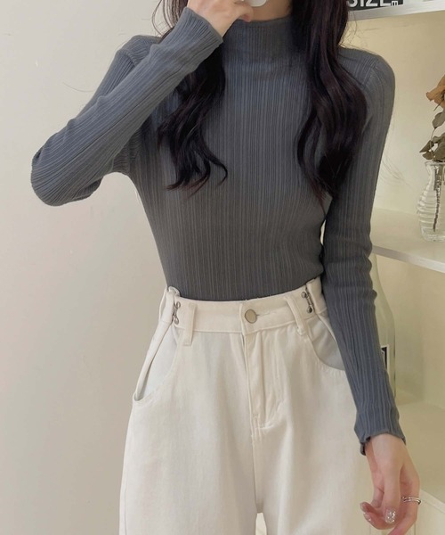 Girly Doll（ガーリードール）の「ボトルネックランダムリブニットトップス（ニット/セーター・レディース・グリーン/ブラック/モカ/ベージュ/ホワイト/グレー/ダークグレー・F）」の19枚目の写真
