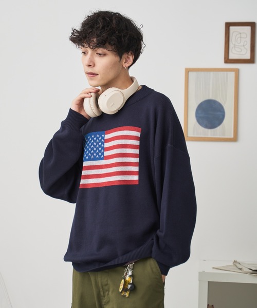 WEGO（ウィゴー）の「WEGO/スウェットライクフラッグプルオーバー（ニット/セーター・メンズ・オフホワイト/ネイビー・MEDIUM/LARGE）」の21枚目の写真