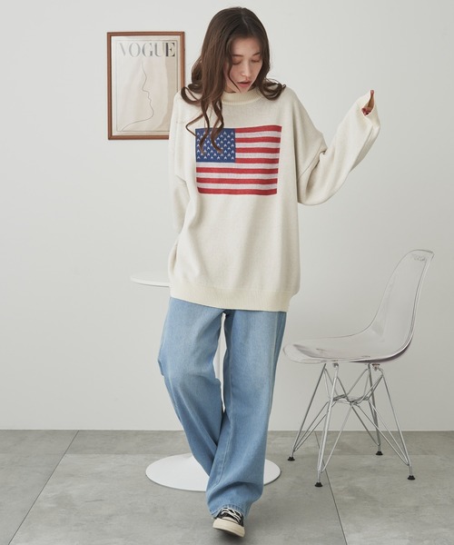 WEGO（ウィゴー）の「WEGO/スウェットライクフラッグプルオーバー（ニット/セーター・メンズ・オフホワイト/ネイビー・MEDIUM/LARGE）」の4枚目の写真