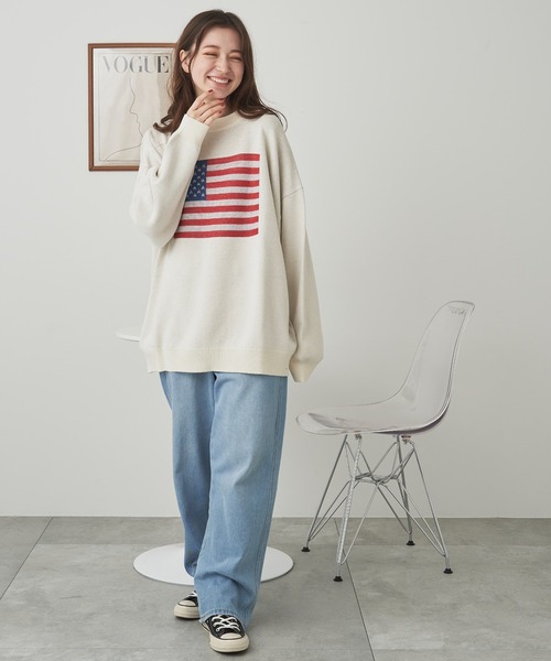 WEGO（ウィゴー）の「WEGO/スウェットライクフラッグプルオーバー（ニット/セーター・メンズ・オフホワイト/ネイビー・MEDIUM/LARGE）」の8枚目の写真