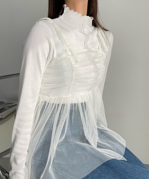 Ada.（エイダ）の「【インナー×ビスチェセット】チュール ビスチェ セット テレコ リブトップス（Tシャツ/カットソー・レディース・ブラック/ピンク/アイボリー・FREE）」の2枚目の写真