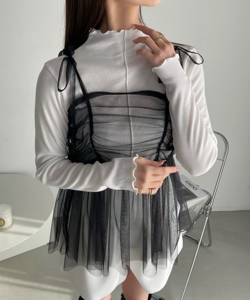 Ada.（エイダ）の「【インナー×ビスチェセット】チュール ビスチェ セット テレコ リブトップス（Tシャツ/カットソー・レディース・ブラック/ピンク/アイボリー・FREE）」の14枚目の写真