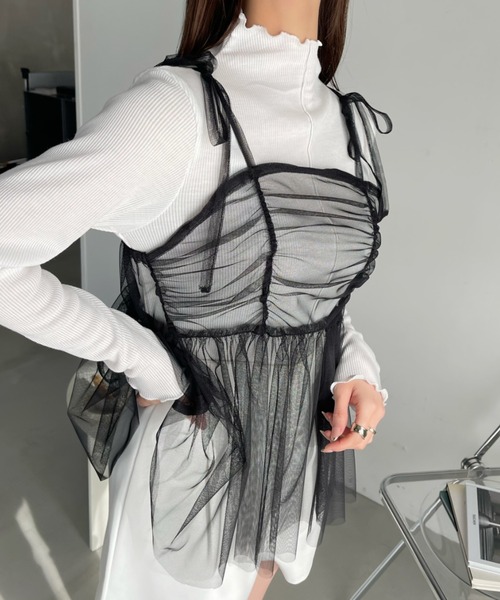 Ada.（エイダ）の「【インナー×ビスチェセット】チュール ビスチェ セット テレコ リブトップス（Tシャツ/カットソー・レディース・ブラック/ピンク/アイボリー・FREE）」の13枚目の写真
