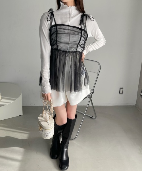 Ada.（エイダ）の「【インナー×ビスチェセット】チュール ビスチェ セット テレコ リブトップス（Tシャツ/カットソー・レディース・ブラック/ピンク/アイボリー・FREE）」の17枚目の写真