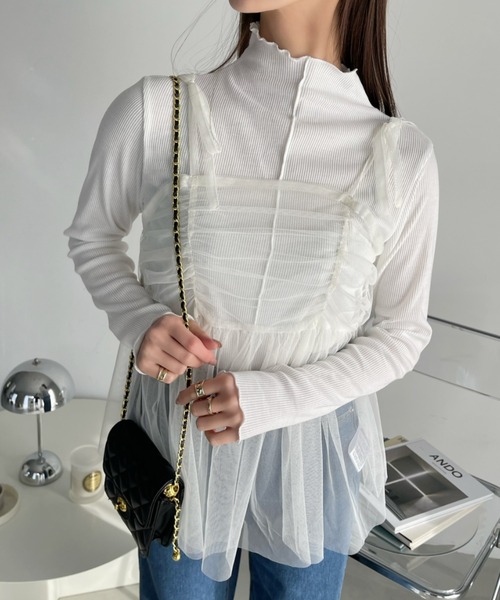 Ada.（エイダ）の「【インナー×ビスチェセット】チュール ビスチェ セット テレコ リブトップス（Tシャツ/カットソー・レディース・ブラック/ピンク/アイボリー・FREE）」の19枚目の写真