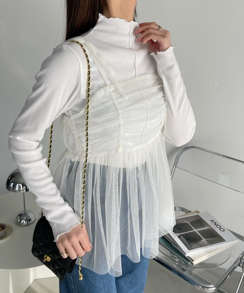 Ada.（エイダ）の「【インナー×ビスチェセット】チュール ビスチェ セット テレコ リブトップス（Tシャツ/カットソー・レディース・ブラック/ピンク/アイボリー・FREE）」の20枚目の写真