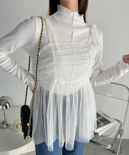 Ada.（エイダ）の「【インナー×ビスチェセット】チュール ビスチェ セット テレコ リブトップス（Tシャツ/カットソー・レディース・ブラック/ピンク/アイボリー・FREE）」の22枚目の写真