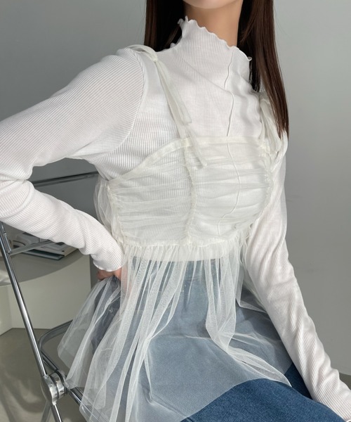 Ada.（エイダ）の「【インナー×ビスチェセット】チュール ビスチェ セット テレコ リブトップス（Tシャツ/カットソー・レディース・ブラック/ピンク/アイボリー・FREE）」の21枚目の写真
