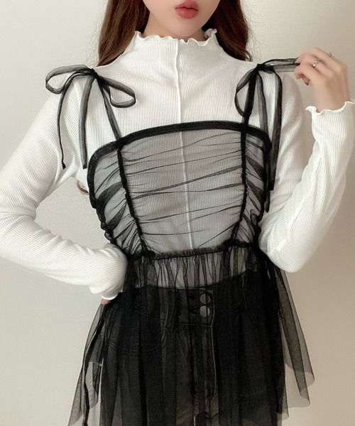 Ada.（エイダ）の「【インナー×ビスチェセット】チュール ビスチェ セット テレコ リブトップス（Tシャツ/カットソー・レディース・ブラック/ピンク/アイボリー・FREE）」の5枚目の写真