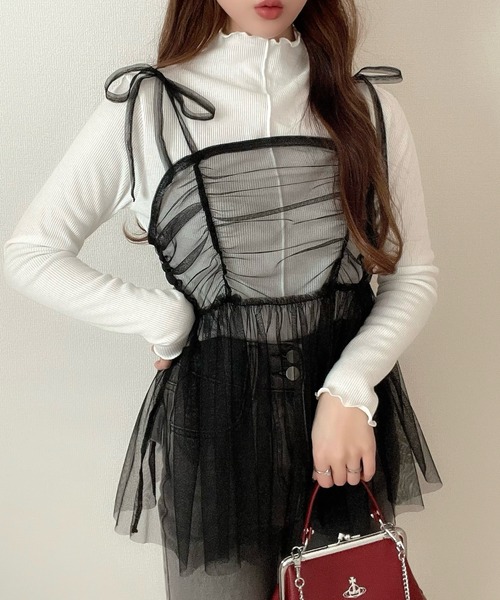Ada.（エイダ）の「【インナー×ビスチェセット】チュール ビスチェ セット テレコ リブトップス（Tシャツ/カットソー・レディース・ブラック/ピンク/アイボリー・FREE）」の9枚目の写真