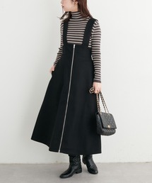 natural couture（ナチュラルクチュール）の「フェイクウールフロントZIPジャンスカ（ジャンパースカート）」
