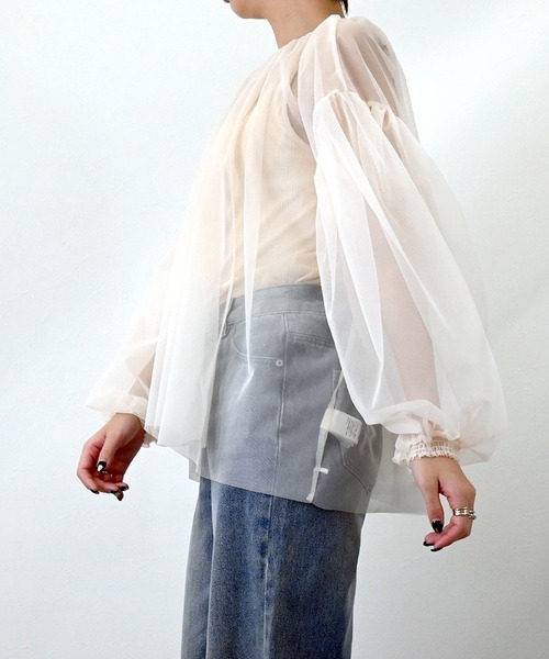 STYLEBLOCK（スタイルブロック）の「チュールレイヤードギャザーブラウス（シャツ/ブラウス・レディース・ネイビー/ブラック/アイボリー/グレー/グレイッシュベージュ・M）」の8枚目の写真