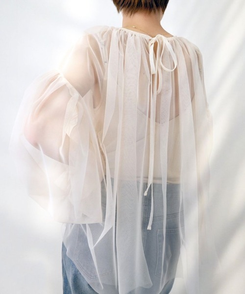 STYLEBLOCK（スタイルブロック）の「チュールレイヤードギャザーブラウス（シャツ/ブラウス・レディース・ネイビー/ブラック/アイボリー/グレー/グレイッシュベージュ・M）」の9枚目の写真