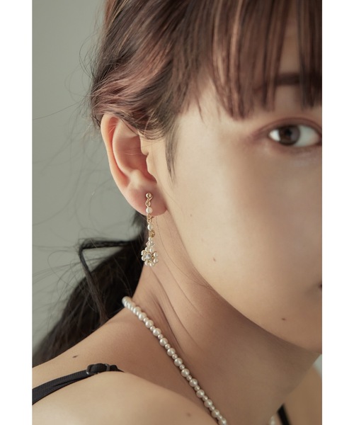 フラワーモチーフパールイヤリング 結婚式 お呼ばれ 成人式