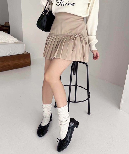 one after another NICE CLAUP(ワンアフターアナザーナイスクラップ)の「リボン付きプリーツスカパン(スカート・レディース・アイボリー/ブラック/杢グレー/ベージュ・FREE)」の20枚目の写真