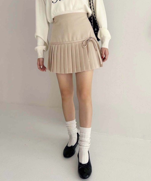one after another NICE CLAUP(ワンアフターアナザーナイスクラップ)の「リボン付きプリーツスカパン(スカート・レディース・アイボリー/ブラック/杢グレー/ベージュ・FREE)」の21枚目の写真