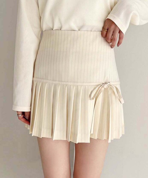 one after another NICE CLAUP(ワンアフターアナザーナイスクラップ)の「リボン付きプリーツスカパン(スカート・レディース・アイボリー/ブラック/杢グレー/ベージュ・FREE)」の14枚目の写真
