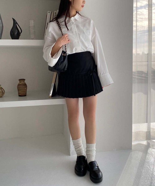 one after another NICE CLAUP(ワンアフターアナザーナイスクラップ)の「リボン付きプリーツスカパン(スカート・レディース・アイボリー/ブラック/杢グレー/ベージュ・FREE)」の11枚目の写真