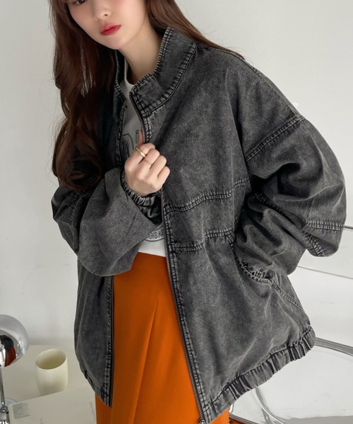 Ada.(エイダ)の「ヴィンテージ風 フロントジップ デニムブルゾン(ブルゾン・レディース・ダークブルー/ブラック・FREE)」の3枚目の写真