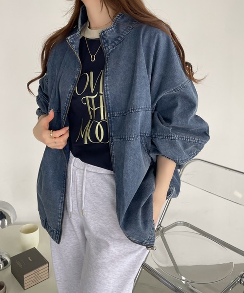 Ada.(エイダ)の「ヴィンテージ風 フロントジップ デニムブルゾン(ブルゾン・レディース・ダークブルー/ブラック・FREE)」の11枚目の写真