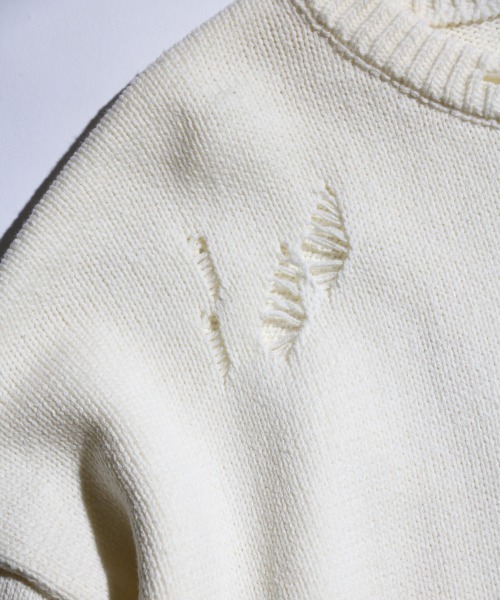 SUNNY  SPORTS（サニースポーツ）の「【SUNNY SPORTS 　サニースポーツ】WORN-OUT CREW SWEATER　ダメージスウェット（ニット/セーター・メンズ・ブラック/ブルー系/ホワイト・LARGE/MEDIUM）」の16枚目の写真