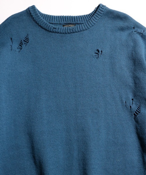 SUNNY  SPORTS（サニースポーツ）の「【SUNNY SPORTS 　サニースポーツ】WORN-OUT CREW SWEATER　ダメージスウェット（ニット/セーター・メンズ・ブラック/ブルー系/ホワイト・LARGE/MEDIUM）」の5枚目の写真