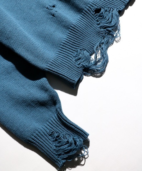 SUNNY  SPORTS（サニースポーツ）の「【SUNNY SPORTS 　サニースポーツ】WORN-OUT CREW SWEATER　ダメージスウェット（ニット/セーター・メンズ・ブラック/ブルー系/ホワイト・LARGE/MEDIUM）」の7枚目の写真