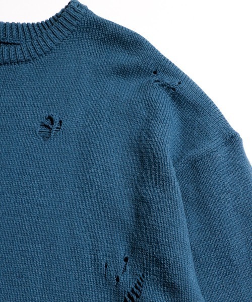 SUNNY  SPORTS（サニースポーツ）の「【SUNNY SPORTS 　サニースポーツ】WORN-OUT CREW SWEATER　ダメージスウェット（ニット/セーター・メンズ・ブラック/ブルー系/ホワイト・LARGE/MEDIUM）」の9枚目の写真