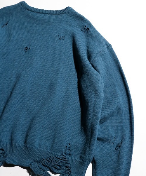 SUNNY  SPORTS（サニースポーツ）の「【SUNNY SPORTS 　サニースポーツ】WORN-OUT CREW SWEATER　ダメージスウェット（ニット/セーター・メンズ・ブラック/ブルー系/ホワイト・LARGE/MEDIUM）」の13枚目の写真